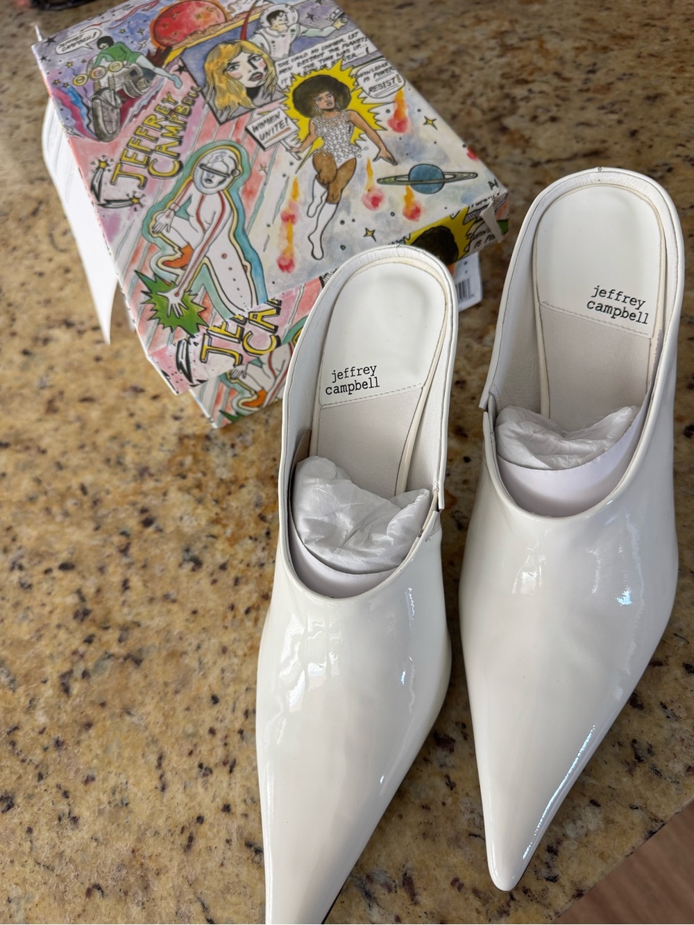 Jeffrey Campbell White Patent Pointed Mule Heels - Picture 4 of 4